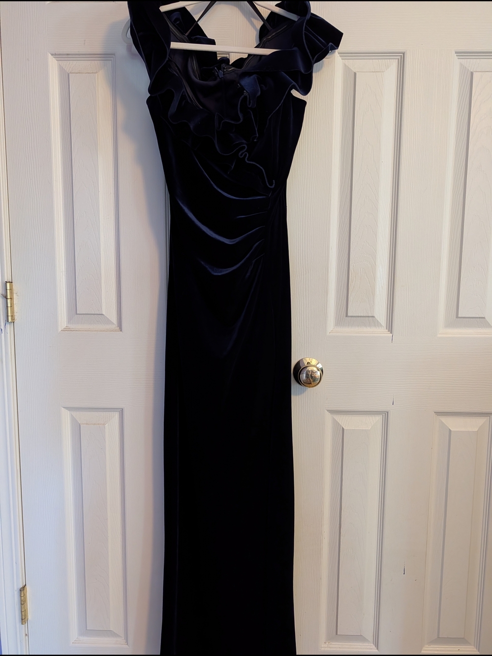 Xscape Black Velvet One-Shoulder Ruffle Dress - Picture 2 of 8